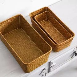 Rattan seaweed woven bamboo storage basket Japanese style desktop organizing snack box mask storage box storage basket