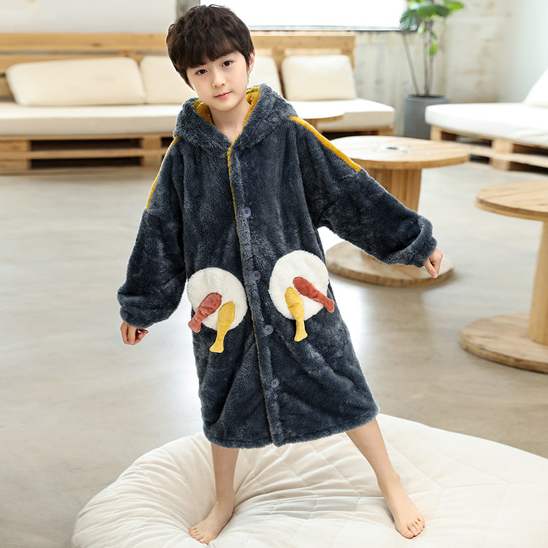 Children Sleeping Robe Boys Winter Coral Suede Thickening Cartoon CUHK Child Women Swimming Flannel Warm Sleeping Bathrobe