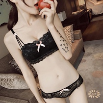  Bra set womens summer thin French sexy lace without steel rims small chest gathered on the upper support without empty cup to receive a pair of breast underwear