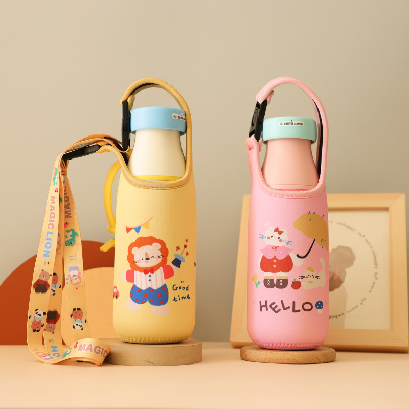 Cartoon Girl Cup Cover Compatible with Hexu Milk Cup 520ml Universal Protective Cover Portable Crossbody Style Accessories Universal
