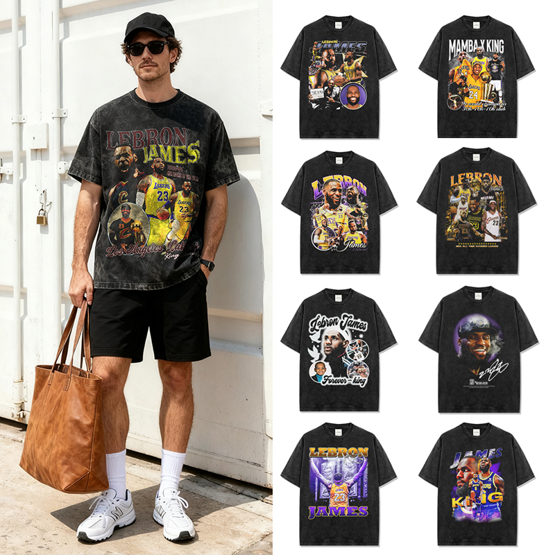 American Retro Trendy Brand Casual James Collection Heavyweight High Street Versatile Casual Small Neckline Pure Cotton Short-Sleeve T-Shirt American Retro Trendy Brand Casual James Collection Heavyweight High Street Versatile Casual Small Neckline Pure Cotton Short-Sleeve T-Shirt