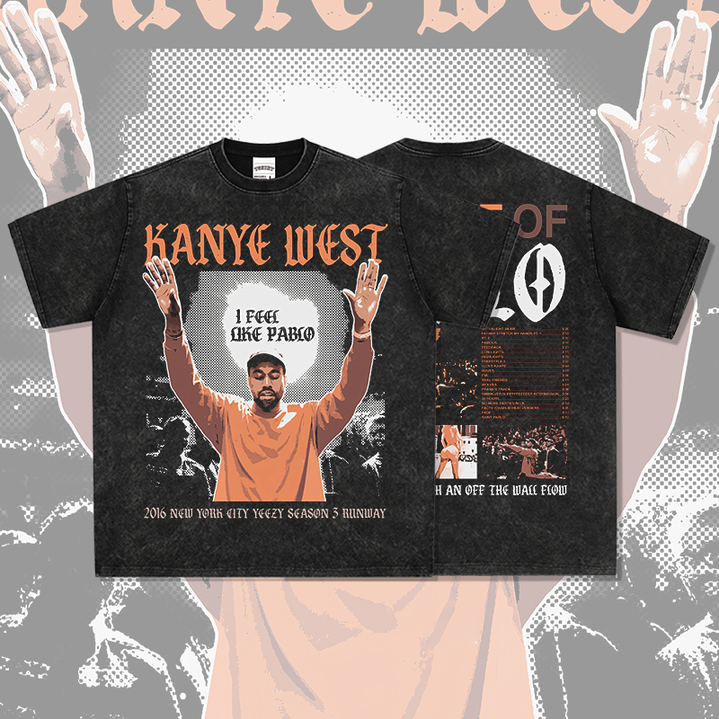 Bc American Retro Kanye West Printed Short-Sleeve T-Shirt Heavyweight Long-Sleeve Crewneck Hoodie for Men and Women