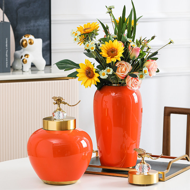 Jingdezhen Ceramic Vase Ornament Light Luxury Decoration New Chinese Style Living Room Entrance Hotel Lobby Club Countertop Flower Arrangement