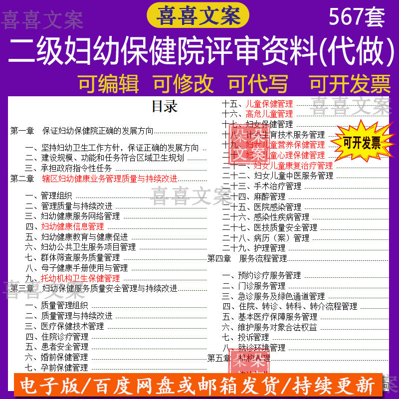 Review Materials for the Second-Level Maternal and Child Health Hospital: Health Service Management, Quality, and Continuous Improvement Service Processes