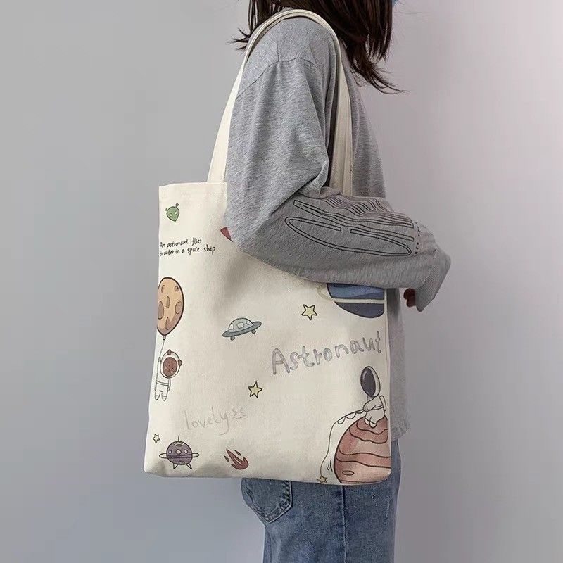 Canvas bag large capacity with zipper student book canvas bag female new shoulder handbag Japanese cloth bag