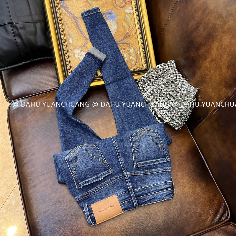 High-Quality Dark Blue High-Waisted Jeans for Women, New Spring Korean Style, Tight-Fitting, Stretchy, Slimming, Height-Enhancing Skinny Pants