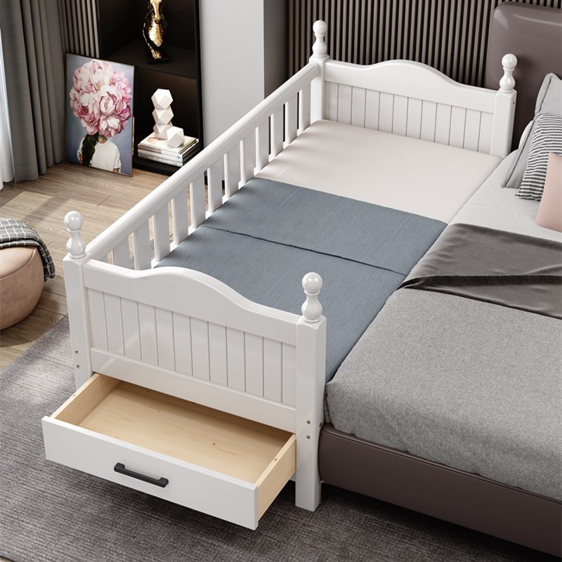 Solid wood children's splicing bed widened bed King bed Boy girl Princess bed with fence Beech baby crib side bed