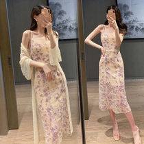 Pendant Strap Dresses Design Sensation Small Crowd Outwear 2021 Summer New Sexy Lace Mesh Yarn Broken Floral Dress Summer Long