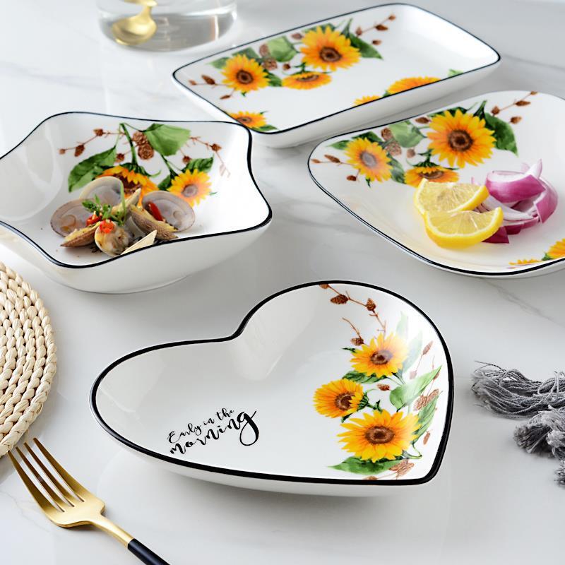 Pastoral Style Heart-Shaped Cute Plate Set Creative Trendy Household 2021 New Combination Dish Plates Bowls Tableware