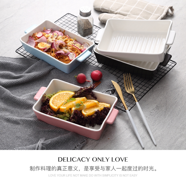 Baking series western - style grilled ceramic bowl ears pan oblong candy color pasta salad bowl dish cheese baked FanPan