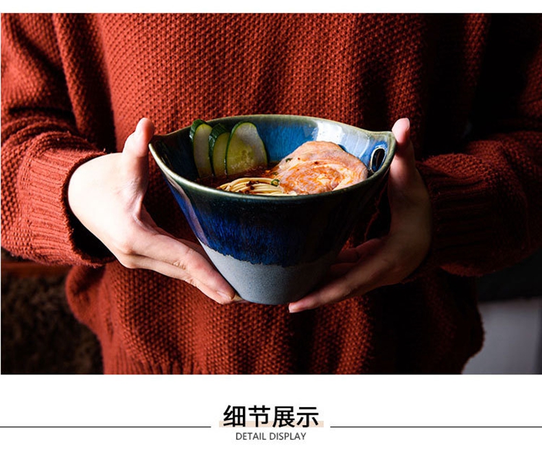 The New move up ceramic bowl of salad bowl noodles in soup play double son put chopsticks Japanese ramen rainbow such as bowl big bowl chopsticks