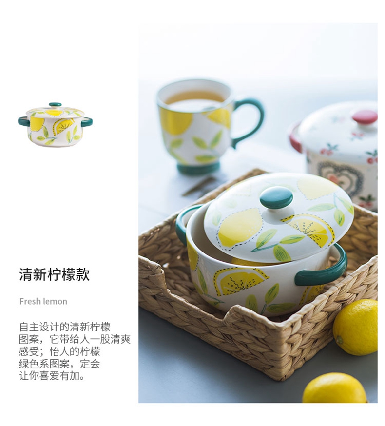 Hand - made cherry rainbow such as bowl with cover mercifully dormitory, lovely home with cover ceramic bowl Japanese ears big bowl of soup bowl