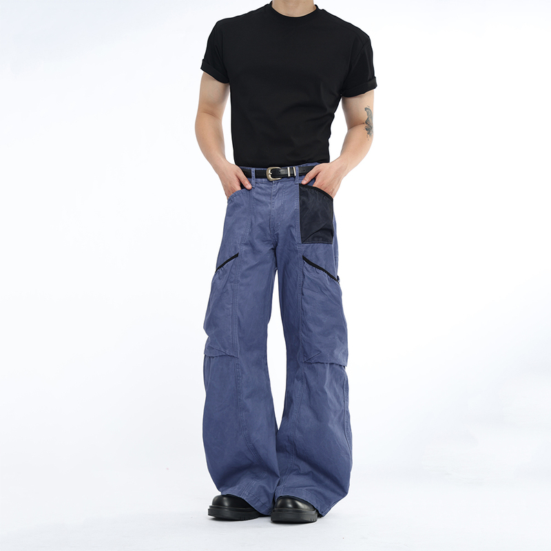 Neutcut American Retro High Street Workwear Blue Cross-Pocket Cargo Knife-Cut Gardener Pants Unisex Trousers Neutcut American Retro High Street Workwear Blue Cross-Pocket Cargo Knife-Cut Gardener Pants Unisex Trousers