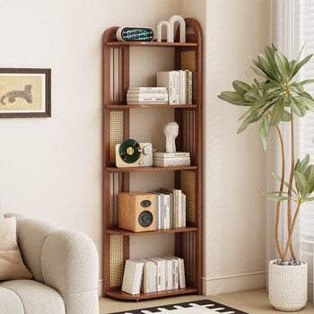 Vintage-Style Corner Storage Rack, Floor-Standing Home Corner Bookshelf, Living Room Wall-Mounted Corner Triangular Storage Cabinet, Multi-Layer