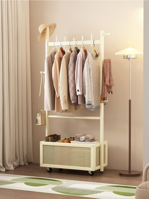 Floor-Standing Coat Rack, Movable Simple Bedside Clothes Storage Rack, Entryway Solid Wood Bedroom Standing Clothes Rack