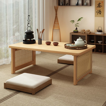 Folding Tatami Tea Table, Antique-Style Bay Window Small Table, Chinese-Style Creative Balcony Solid Wood Low Table, Bedroom Floor Sitting Table