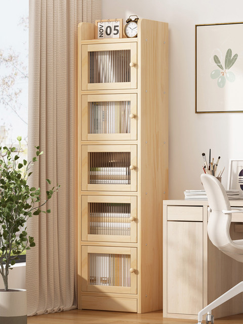 Acrylic storage cabinet, all solid wood hand-made cabinet, one-piece floor-standing bookshelf, bookcase storage, multi-layer toy display cabinet
