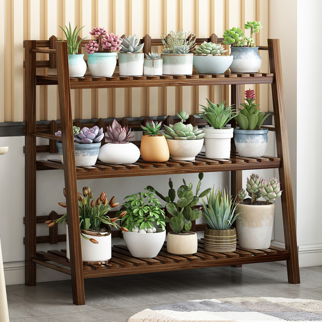 Flower Stand for Indoor Use, Made of Solid Wood, Multi-Layered, Suitable for Balcony Decoration, Floor-Standing Style for Living Room, Suitable for Succulents and Green Plants, Iron Art Flower Pot Stand