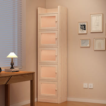 Solid Wood Bookcase with Doors, Storage Library Bookshelf, Floor-Standing Living Room Home Display Cabinet, Integrated Combination Storage Narrow Cabinet