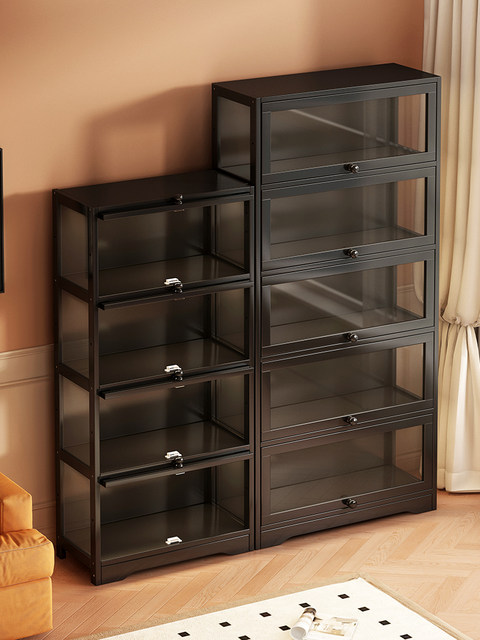 Home Bookcase Multi-Layer Integrated Floor-Standing Children's Bookshelf with Door Dustproof Bedroom Storage Cabinet Living Room Storage Cabinet Solid Wood