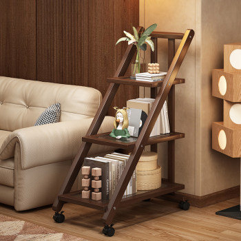 Movable Trolley Bedside Table for Home Use, Multi-Layer Storage Rack for Living Room, Floor-Standing Snack Bookshelf