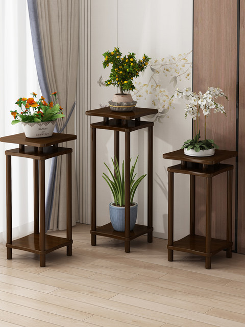 Solid Wood Flower Stand Integrated Ornament Shelf New Chinese Style Indoor Floor-Standing Flower Stand Flower Pot Stand Living Room Hanging Orchid Stand