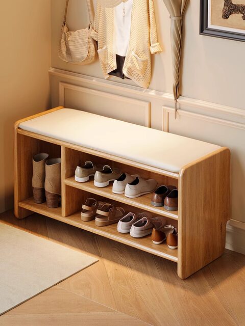 Integrated Shoe-Changing Bench for Home Use, Solid Wood Shoe Bench with Soft Padding, Entryway Shoe Cabinet, Shoe Rack, Can Be Used as a Seating Area at the Entrance