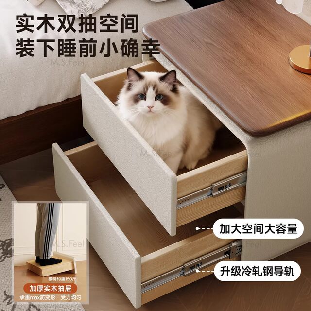 Imported Solid Wood Bedside Table, Modern, Simple, Light Luxury, High-End Bedroom Bedside Large-Capacity Storage Cabinet, 2026 New Model