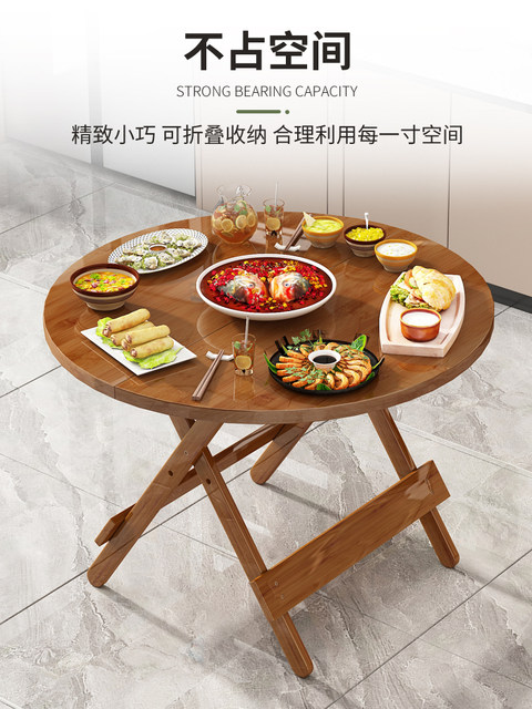 Folding Table, Round Dining Table, Household Small Apartment Dining Table, Solid Wood Outdoor Portable Simple Storage Square Table, Balcony Stall