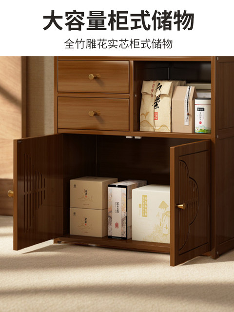 New Chinese-Style Antique Display Rack, Floor-Standing Household Tea Rack, Tea Cabinet, Simple Multi-Layer Storage Shelf, Tea Side Cabinet, Small Tea Table