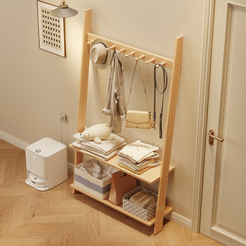 Solid Wood Coat Rack, Simple Floor-Standing Living Room and Bedroom Clothes Rack, Cabinet, Simple Modern Multi-Functional Clothes Storage Rack