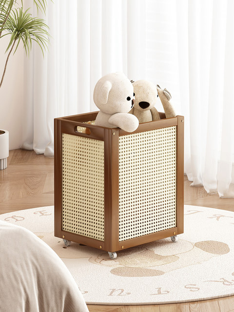 Vintage-Style High-Appearance Dirty Laundry Basket with Wheels, Multifunctional Large-Capacity Household Storage Basket, Toy Storage Bin