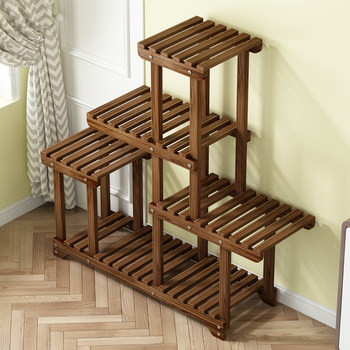 Flower Stand Balcony Garden Flower Pot Rack Modern Simple Solid Wood Multi-Layer Indoor Living Room Storage Rack Green Radish Succulent Rack