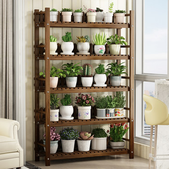 Flower Stand Storage Rack Solid Wood Multi-Layer Balcony Decoration Arrangement Floor-Standing Succulent Flower Pot Rack Indoor Living Room Simple