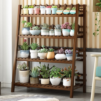 Flower Stand for Indoor Use, Made of Solid Wood, Multi-Layered, Suitable for Balcony Decoration, Floor-Standing Style for Living Room, Suitable for Succulents and Green Plants, Iron Art Flower Pot Stand