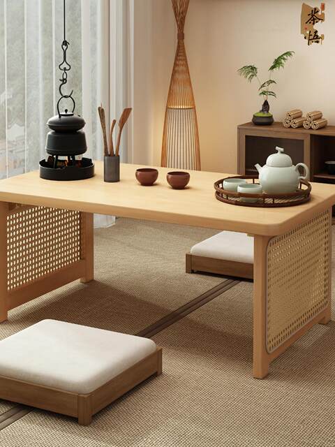 Folding Tatami Tea Table, Antique-Style Bay Window Small Table, Chinese-Style Creative Balcony Solid Wood Low Table, Bedroom Floor Sitting Table
