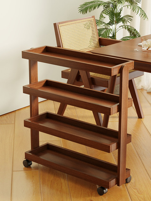 Bamboo Multi-Layer Mobile Storage Rack Living Room Desktop Storage Rack with Wheels Tea-Colored Simple Vertical Trolley