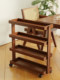 Bamboo Multi-Layer Mobile Storage Rack Living Room Desktop Storage Rack with Wheels Tea-Colored Simple Vertical Trolley