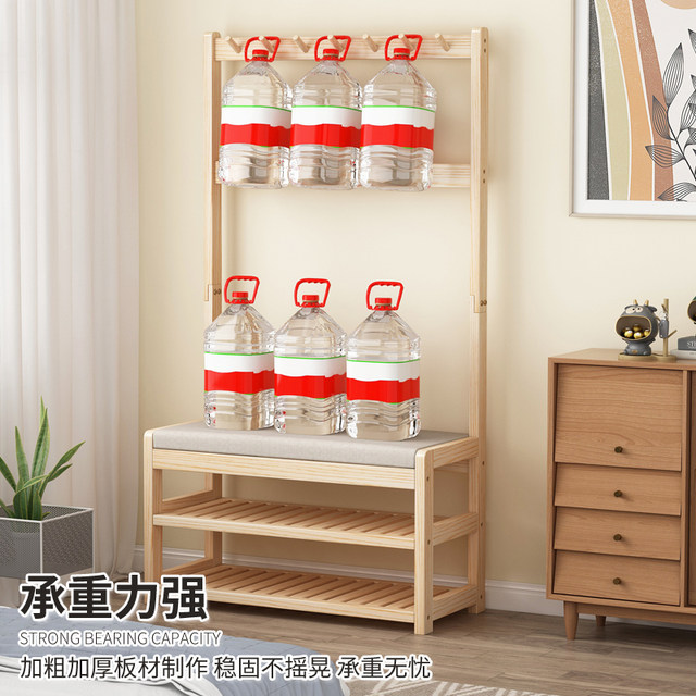 Solid Wood Shoe-Changing Bench with Coat Rack, Multifunctional Entryway Shoe Rack, Floor-Standing Bench with Coat Rack, Clothes Hanger