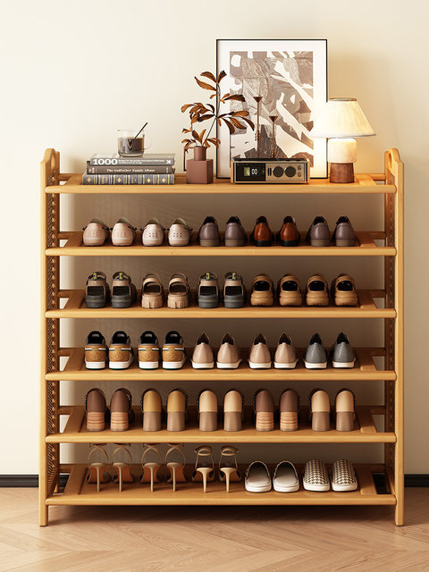 Simple Multi-Layer Shoe Rack at the Entrance, Made of Solid Wood and Bamboo, Dust-Proof, Suitable for Dormitories and Home Use, Large Capacity, Shoe Cabinet Without Doors