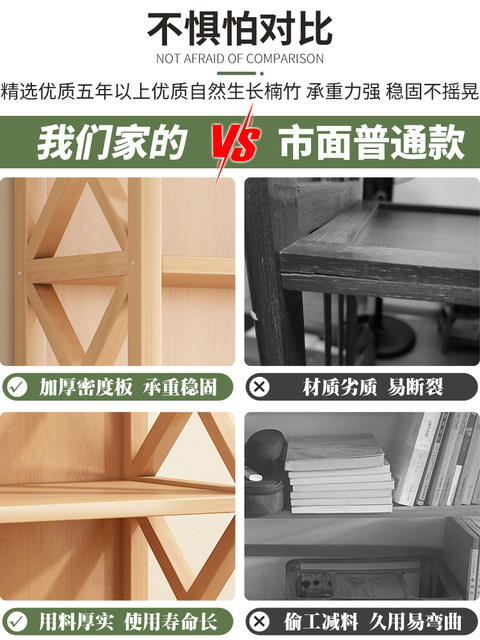 Storage Rack Bookshelf Floor-Standing Multi-Layer Shelf for Living Room, Non-Solid Wood, Simple Home Bookcase, Integrated Against the Wall, for Children