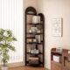 Corner Bookshelf, Floor-Standing Multi-Layer Bookcase, Retro Rattan Corner Cabinet, Living Room Wall-Mounted Storage Rack