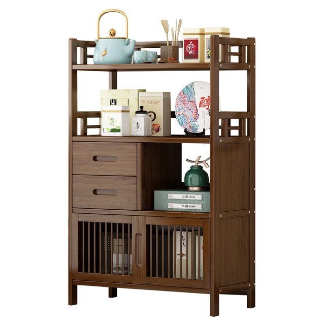 Chinese-Style Tea Cabinet Storage Rack, Entrance Hall Display Shelf, Multi-Purpose Bookshelf, Solid Wood Multi-Functional Rack, Tea Table, Multi-Layer Storage Rack