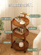 Solid Wood Round Bedroom Bedside Table, Household Mobile Small Cart, Multi-Layer Storage Rack with Wheels, Sofa Side Table