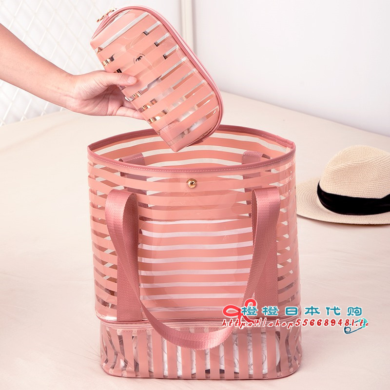 Japanese swimming waterproof pack dry and wet separate men fitness bag beach bag container transparent wash bag