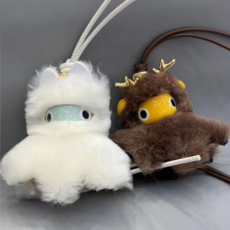 Luo Jia's Same Style Little Elf Didi Reindeer White Rabbit Pendant Genuine Leather Car Hanging Accessory Suitable for Luo Yiwei Lowe Bag Charms