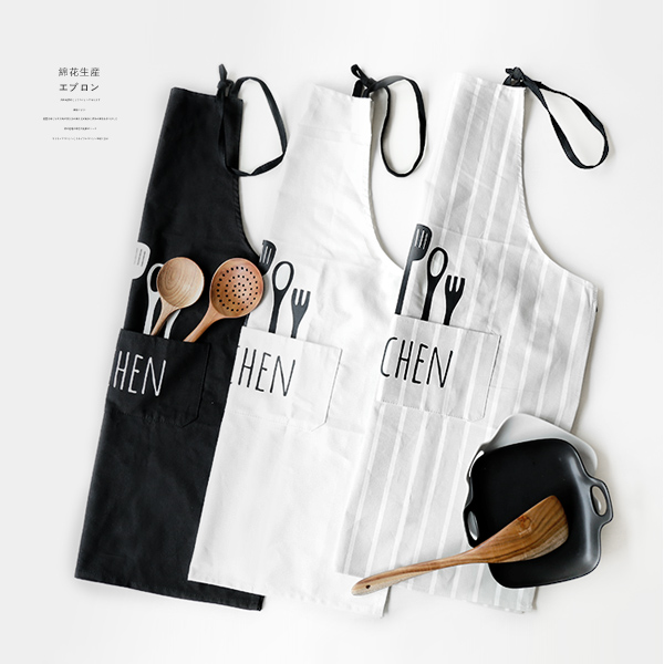 Wooden household Nordic style cotton creative solid color knife and fork pattern apron couple fashion kitchen companion