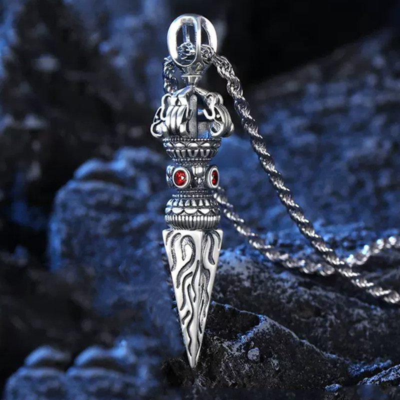 S925 Pure Silver Descending Magic Diamond Pestle Necklace Pendant Hanging Pendant Retro Wind Doing Old Country Tide Men's Personality Fashion Niche-Taobao