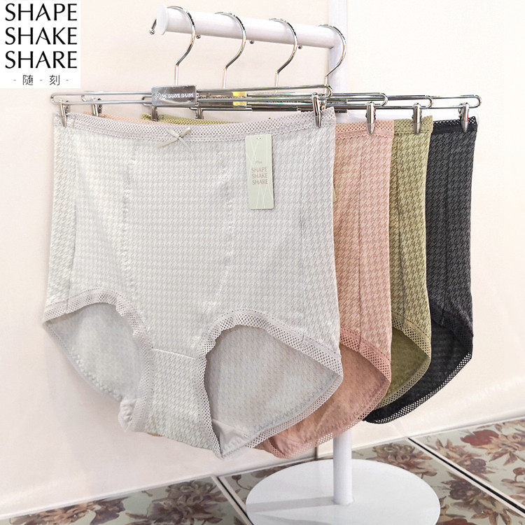 SHAPE engraved 3S ladies panties houndstooth Grace comfortable breathable high waist belly cotton shorts 53008