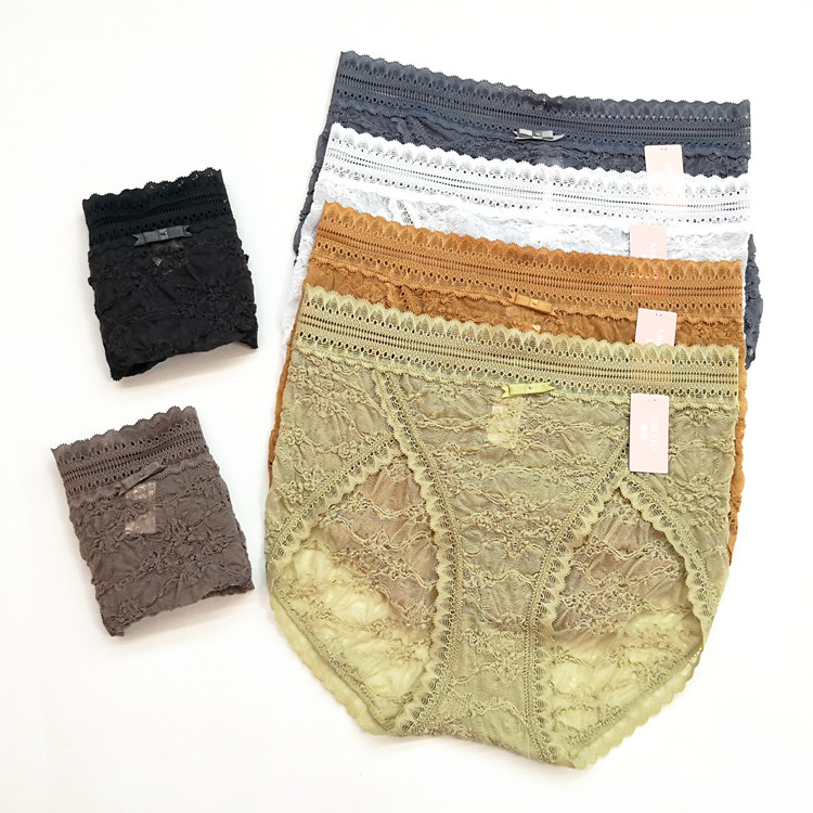 Secret language soft bubble lace sexy comfortable breathable cotton file women's mid-waist high slit briefs 61655